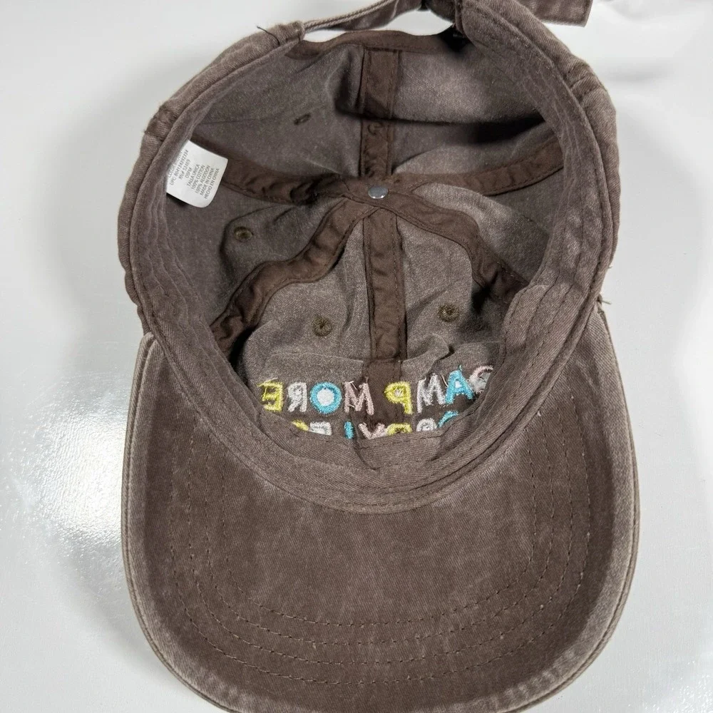 Time and Tru Brown Washed Cotton Camp More Worry Less Baseball Hat Adjustable